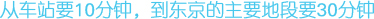 从车站要10分钟，到东京的主要地段要30分钟